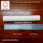 DIY sausage casing collagen Australia DEVRO edible Halal certified +/- 12m, 42g, diameter 2.8cm (price/box 48pcs)